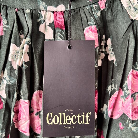 NWT Collectif Size UK 12/ US 8 Swing Skirt Green with Floral Pattern - Picture 6 of 6